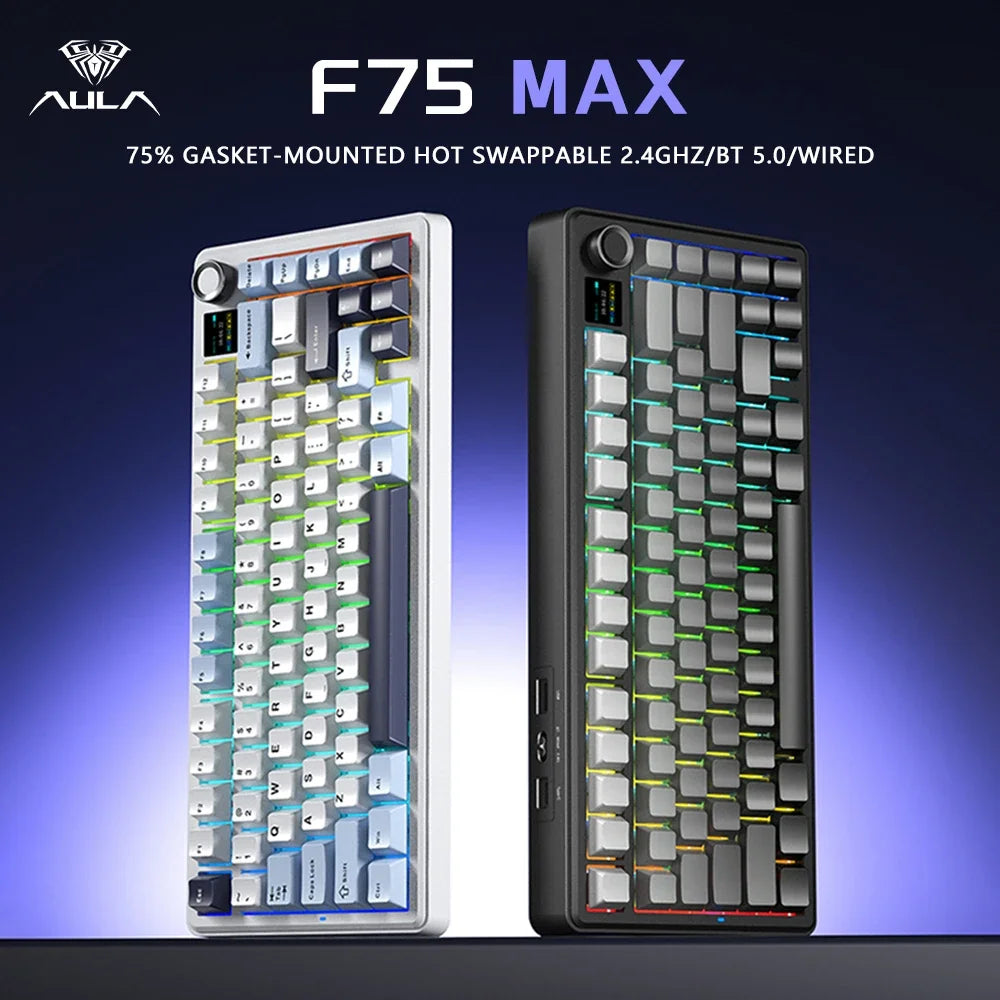 AULA F75 MAX Gaming Mechanical Keyboard 75% Wired/Bluetooth/2.4G Hot-Swap RGB E-sports Keyboard with TFT Screen for PC/Mac  ﻿