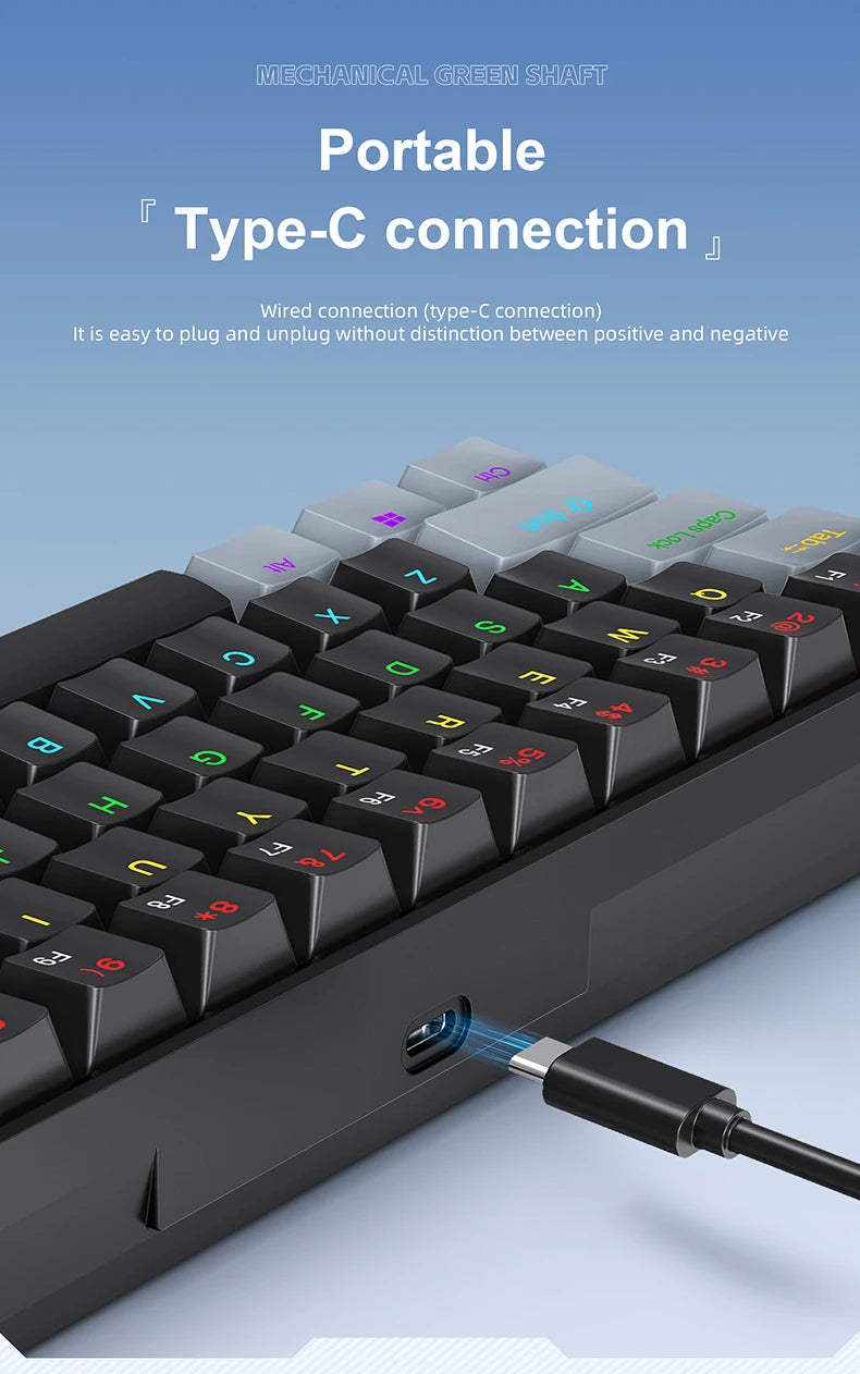 K61 60% Mechanical Keyboard Wired RGB, 61 Keys Mini Gaming Keyboard, Phantom RGB, Red/Blue Switch, Ergonomic, Portable for Gamer