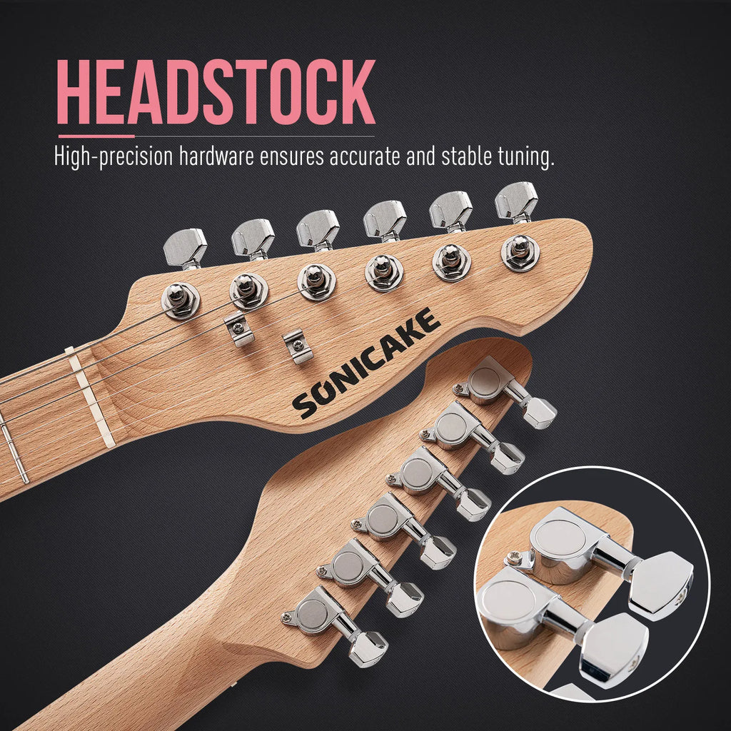 SONICAKE Electric Guitar for Kids Small Size Solid Wood Body with Humbucker Pickup, One Piece Premium Wood Neck & Fingerboard