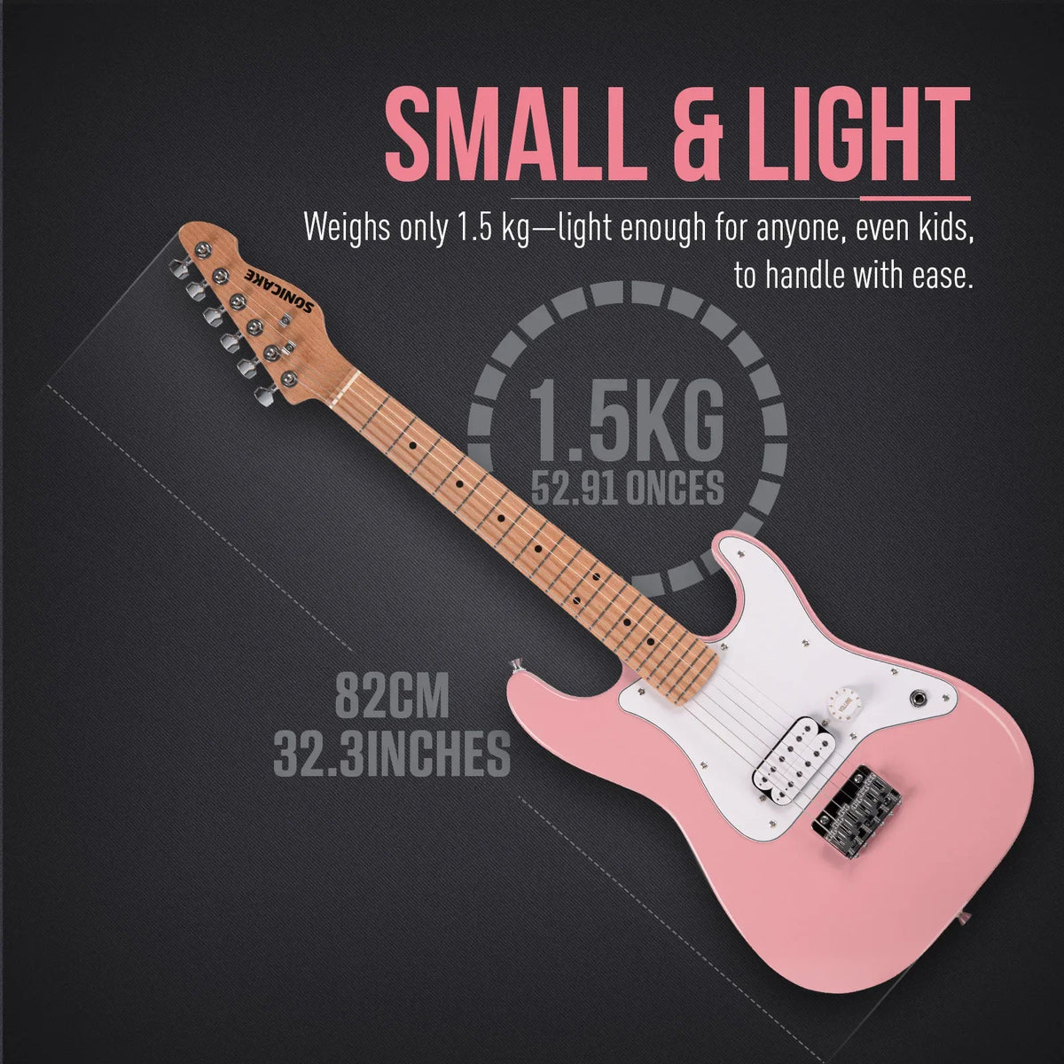 SONICAKE Electric Guitar for Kids Small Size Solid Wood Body with Humbucker Pickup, One Piece Premium Wood Neck & Fingerboard