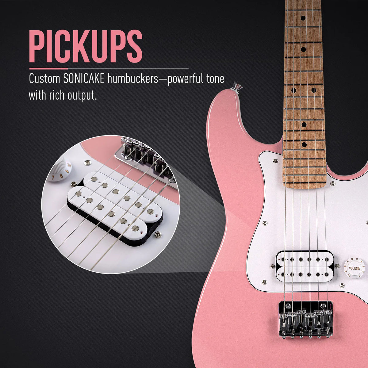 SONICAKE Electric Guitar for Kids Small Size Solid Wood Body with Humbucker Pickup, One Piece Premium Wood Neck & Fingerboard
