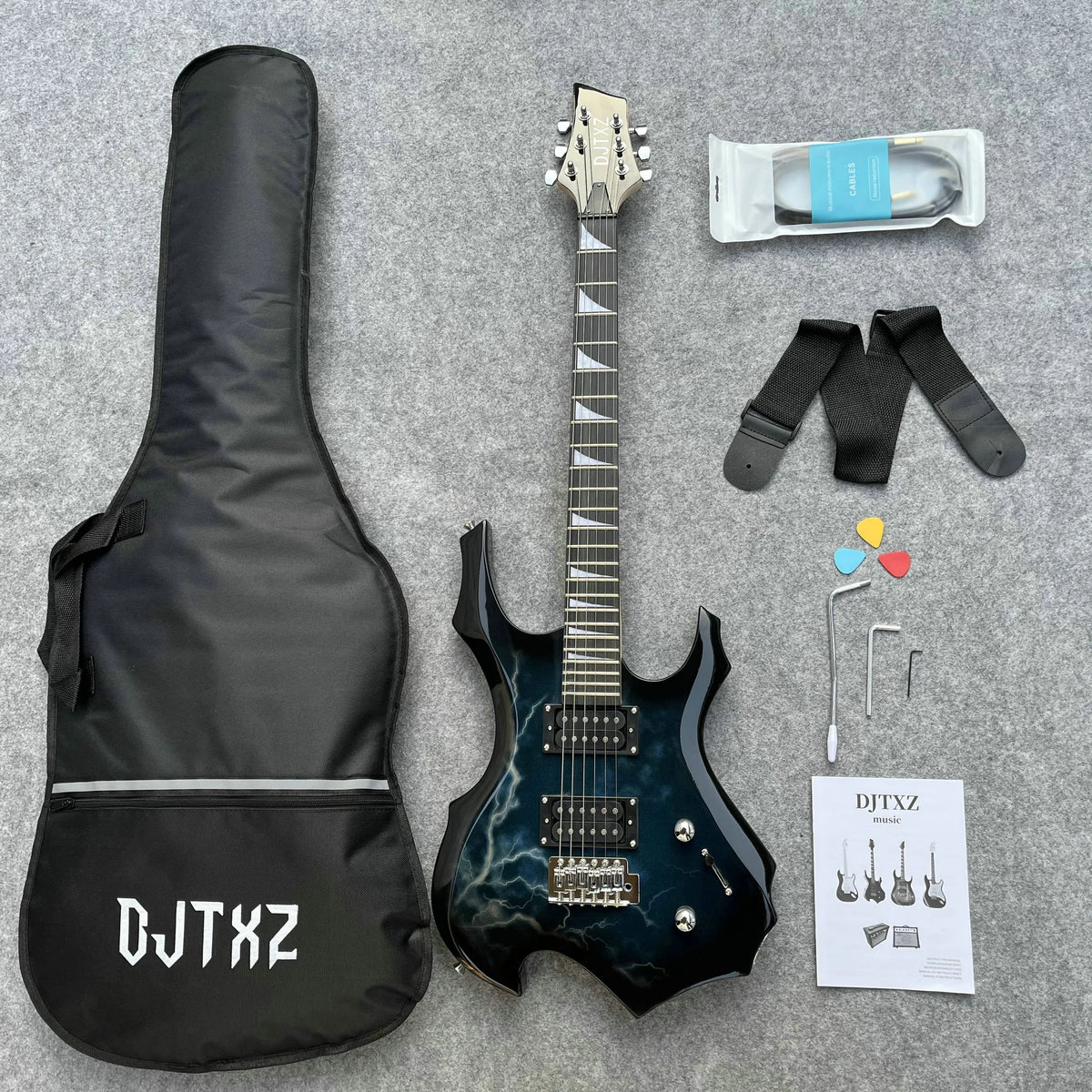 Striking Lightning Bolt Graphic Electric Guitar - Eye-Candy Rock Machine, Pro Setup Included