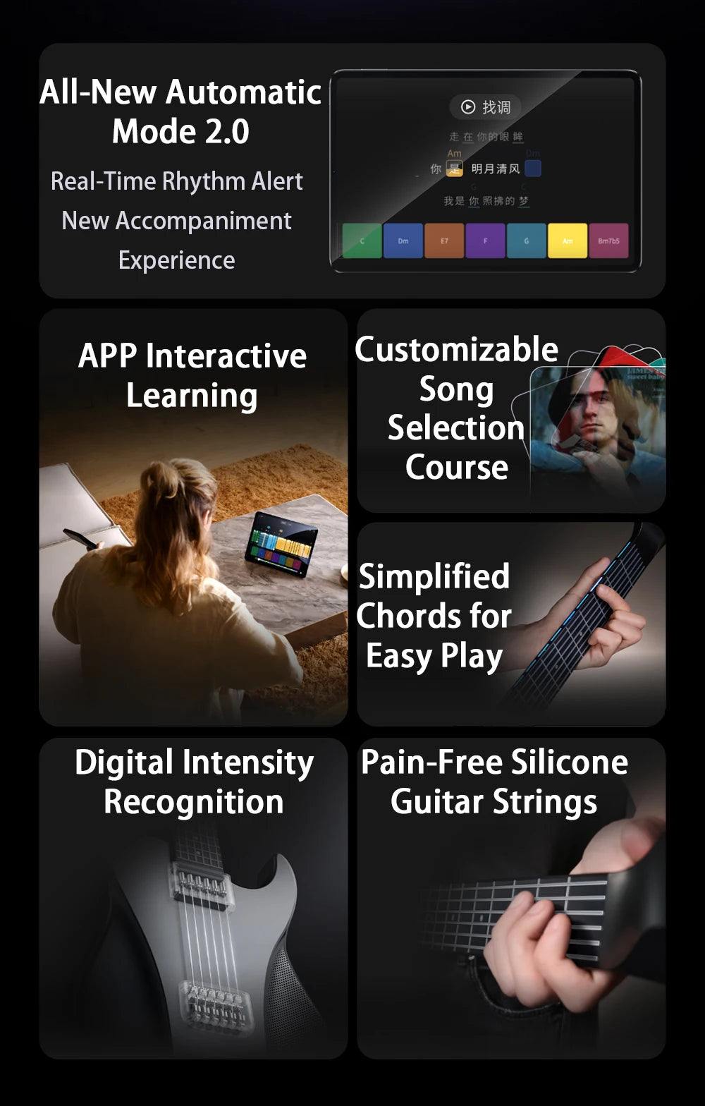 AeroBand Guitar Electric Guitar Pain-Free Silicone String All-in-One 9 Sound Styles Acoustic Bass With Speaker Microphone