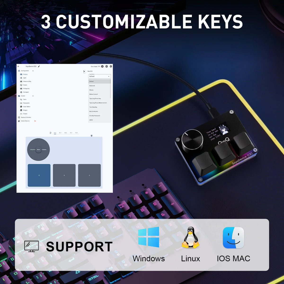 O3C SayoDevice OSU O3C Rapid Trigger Hall Switches Magnetic Pink Switches Keyboard With Knob Screen Copy Paste Shotcut