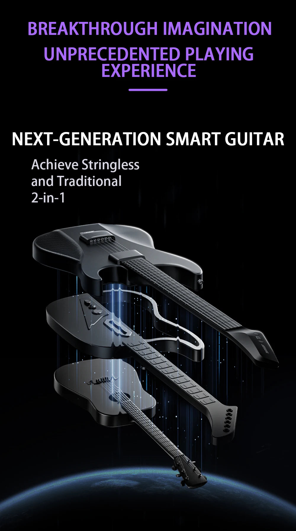 AeroBand Guitar Electric Guitar Pain-Free Silicone String All-in-One 9 Sound Styles Acoustic Bass With Speaker Microphone