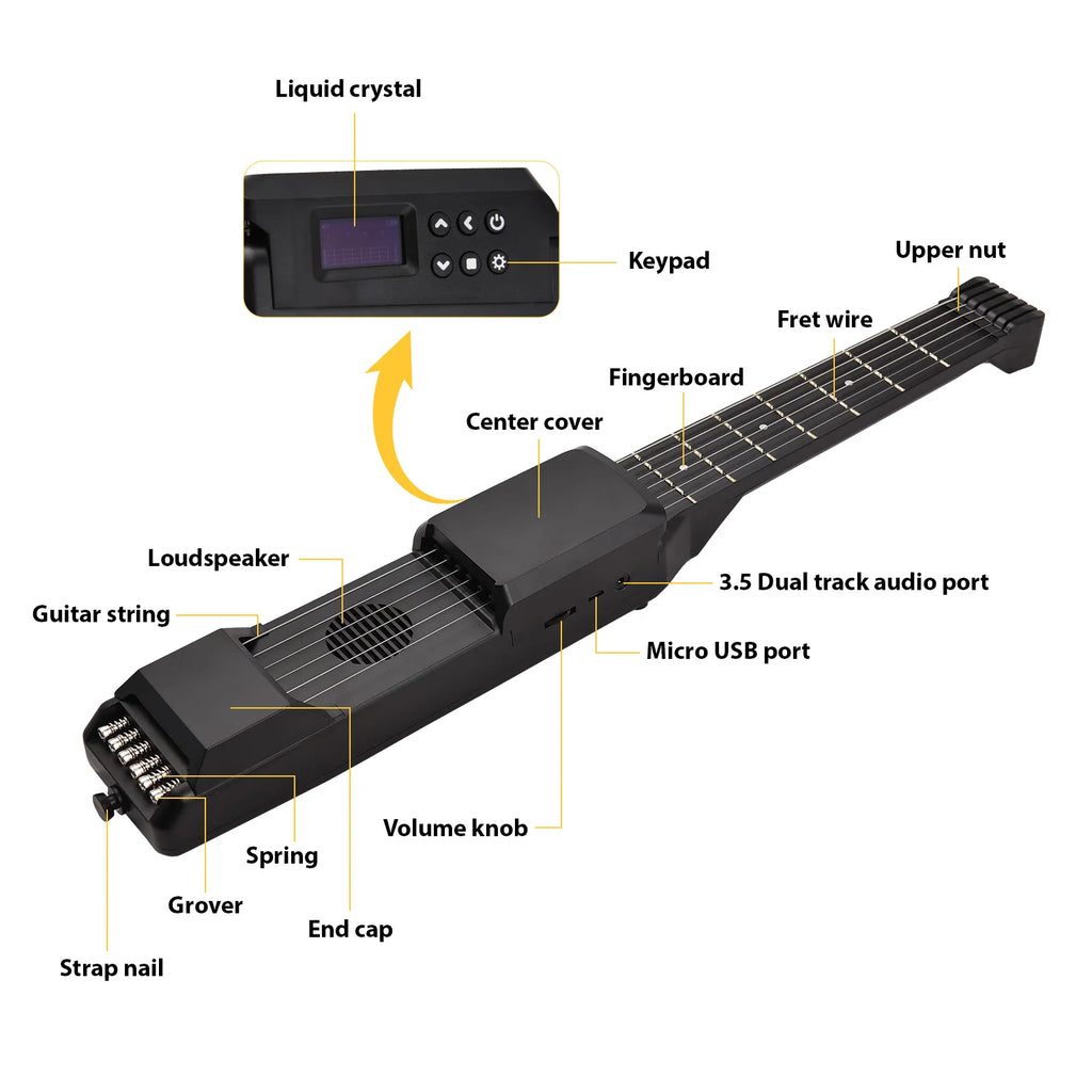 7 Frets Smart Electric Guitar Silent Practice Digital Tuner Metronome Function Pocket Portable Folk MIDI Multifunctional Guitar