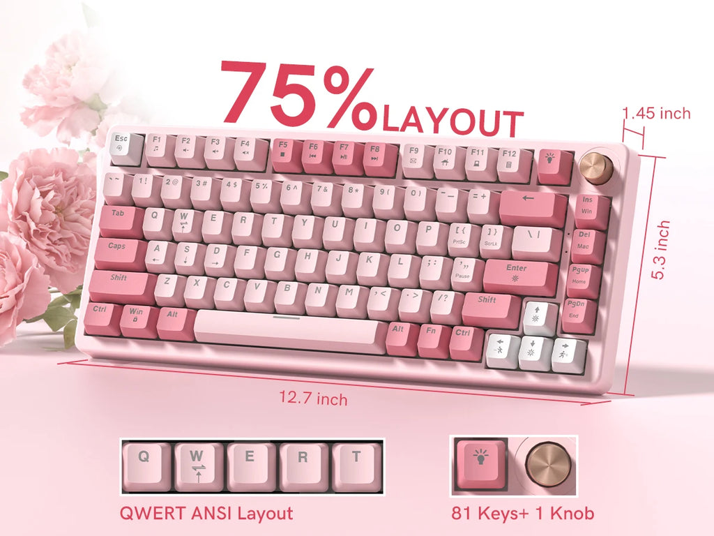 Womier VK75 Wired Mechanical Keyboard 75% Custom Hotswap with Knob RGB Backlit Gasket Mount Gaming Keyboard Double Linear Switch
