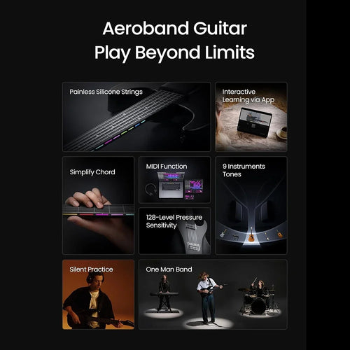 AeroBand Guitar Electric Guitar Pain-Free Silicone String All-in-One 9 Sound Styles Acoustic Bass With Speaker Microphone