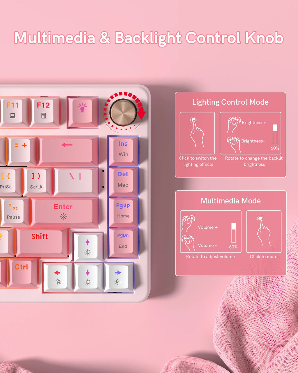 Womier VK75 Wired Mechanical Keyboard 75% Custom Hotswap with Knob RGB Backlit Gasket Mount Gaming Keyboard Double Linear Switch