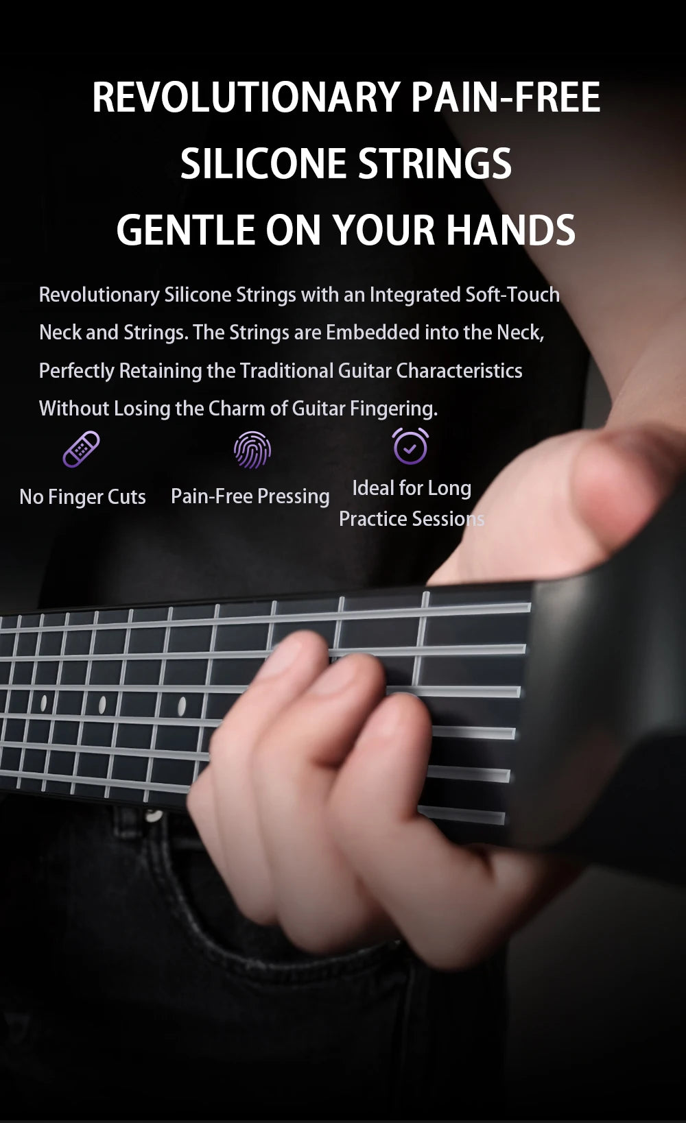 AeroBand Guitar Electric Guitar Pain-Free Silicone String All-in-One 9 Sound Styles Acoustic Bass With Speaker Microphone