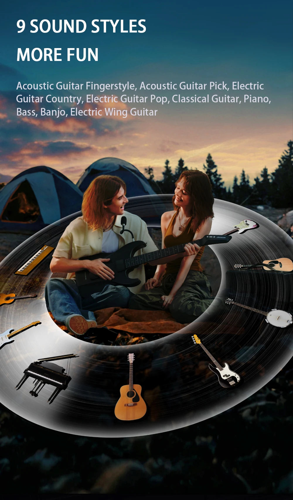 AeroBand Guitar Electric Guitar Pain-Free Silicone String All-in-One 9 Sound Styles Acoustic Bass With Speaker Microphone